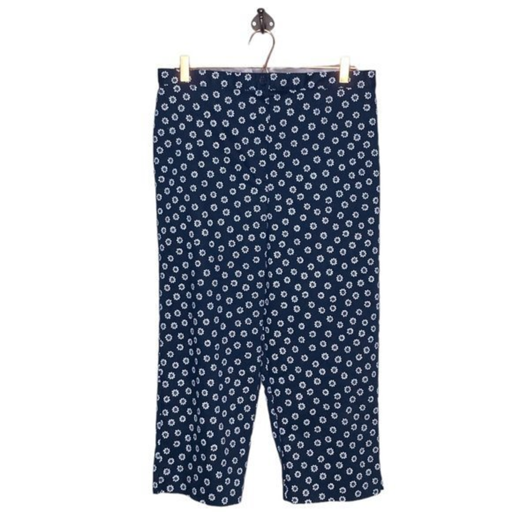 Alfred Dunner 16 Navy Floral‎ Flower Pattern Cotton Stretch Crop Ankle Pants